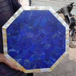 Handmade Lapis Lazuli Coffee Table with Mother of Pearl Inlay
