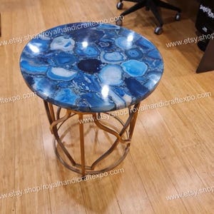 Blue Agate Table Top Round Table, Side Table, Coffee Table, Patio Table, Kitchen Table, Hallway Table, Agate Stone Table Home Décor
