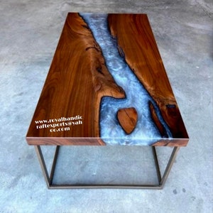 Wooden Epoxy Table Top with Silver Grey Pigments Color / Natural Indian Wood Made Dining table Top for Home Living and Dining Room Décor
