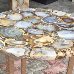Agate Dining Round Table, Natural Agate handmade Table Top, Agate Kitchen Table, Botswana Agate Table, Agate Console Table