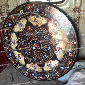 Handmade Marble Coffee Table Top: Pietra Dura Stone Inlay Art Deco