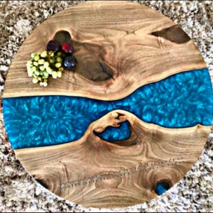 Beistelltisch, Türkiser Live-Rand-Resin-Tisch/ runder Couchtisch/Beistelltisch/Resin-Tisch/Blauer Fluss-Tisch
