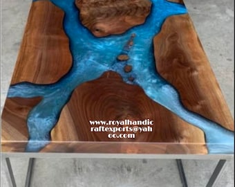 Blue River Epoxy Table Top: Wooden Resin Table