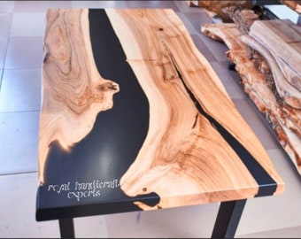 Live Edge Epoxy River Dining Tabletop: Natural Wood Resin.