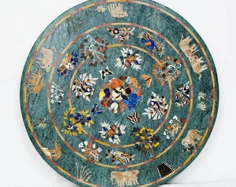 Handgefertigte Marmor Inlay Tischplatte: Florales & Tier Design