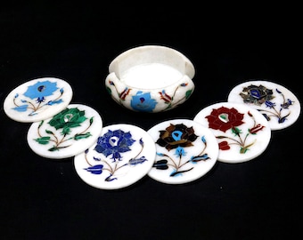 Posavasos de mármol hechos a mano: Arte con incrustaciones de Pietra Dura, decoración del hogar