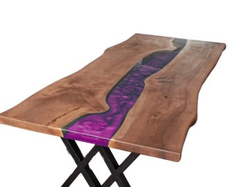 Epoxy Resin River Table: Live Edge Wood, Custom Order