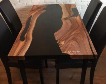 Epoxy Resin River Tabletop: Natural Walnut Wood Center Tabletop.