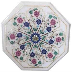 Marble Tabletop Handmade Multi Color Semi Precious Stone Pietra Dura Art Home Furniture