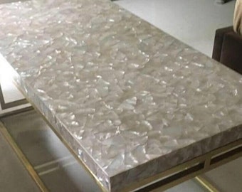 Mother of Pearl Inlay Coffee Table Top: Handmade Marble Shell Table
