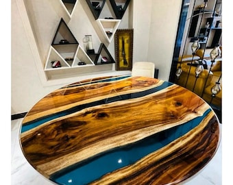 Walnut Epoxy River Tabletop | Live Edge Wood Dining Desk (Customizable)