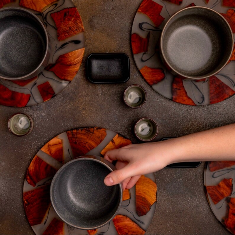 Round Modern Placemats Epoxy Resin Cedar Wood Placemat Etsy