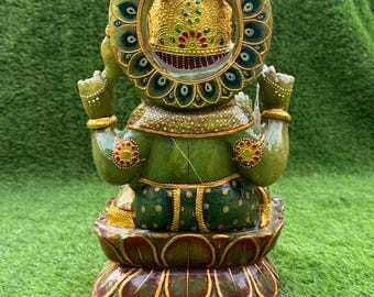 手作りのグリーン翡翠ガネーシャ像：金彩の宝石偶像 - Etsy 日本