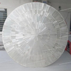 Selenite Stone Table Top / Luxury Gem Stone Furniture / Handmade Mosaic Coffee Table Top for Bar and Restaurant / Sun Burst Pattern Table