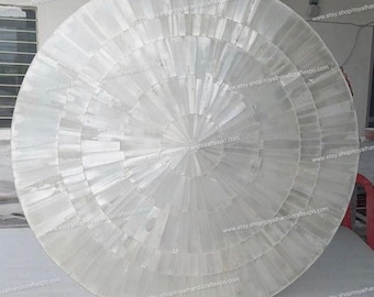 Selenite Stone Table Top / Luxury Gem Stone Furniture / Handmade Mosaic Coffee Table Top for Bar and Restaurant / Sun Burst Pattern Table