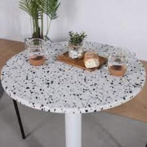 White Terrazzo Table Top: Round Coffee, Dining, or Bar Counter