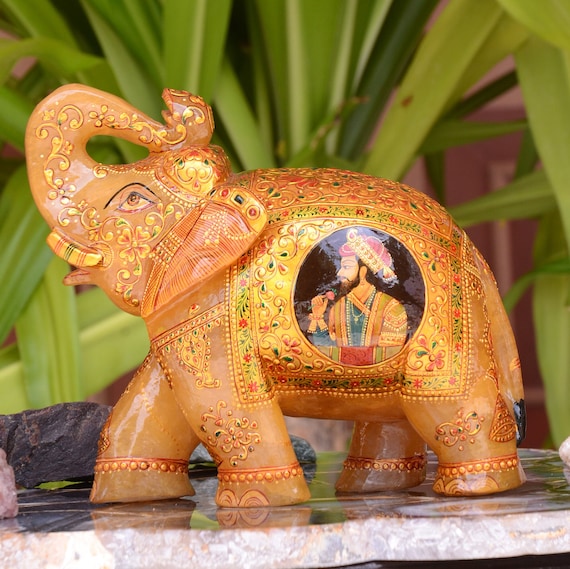 ゾウ　象　陶器　金彩　細描盛　骨董　置物　インテリア　工芸品　美術品　A3378 手作りローズクォーツの象の置物：金彩の石細工の装飾 - Etsy 日本