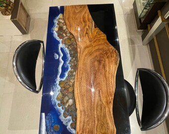 Live Edge Walnut River Table, Black Epoxy Resin, Custom Order