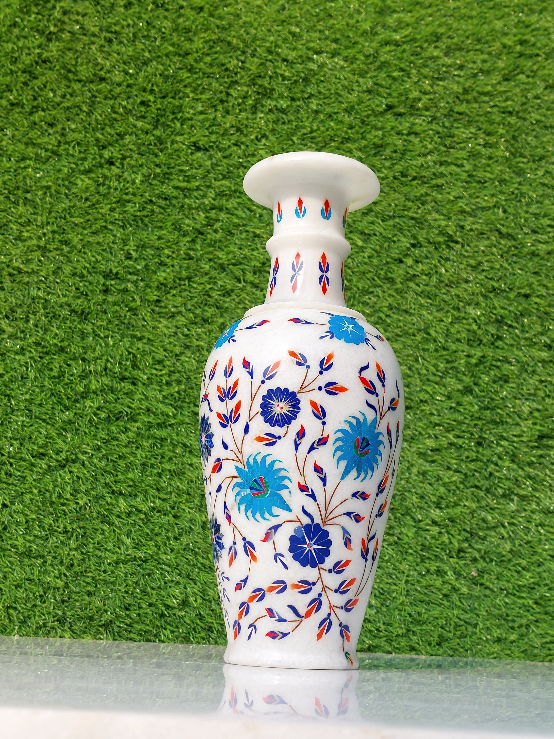 工芸品 Flower base marble color White Marble Inlay Flower Vase for Gifts and Home Decoration - Etsy