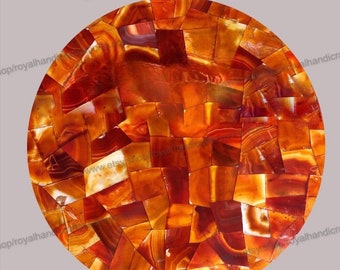 Red Onyx Table Top: Handmade Gemstone Marquetry Coffee Table