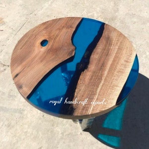 Blue Coffee Table Top Made Of Natural Wood & Epoxy Resin Modern Living Room Furniture