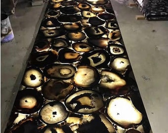 Handmade Black Agate Table Top: Gemstone Coffee Table Slab