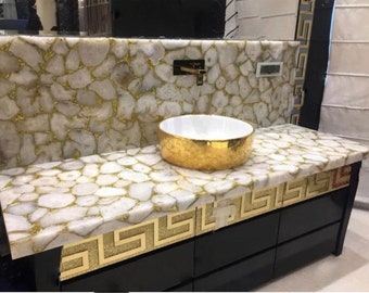 Rectangular Agate Table Top: Natural Stone Slab, Home Decor Gift
