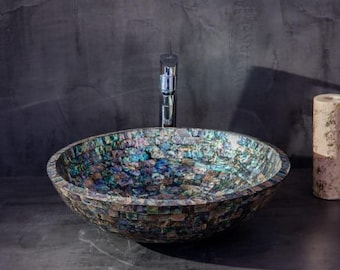 Shining Abalone Sink / Wash Basin made in Se shells / Mother of Pearl / New Zealand PauaShell Wash Basin / Sink for Kitchen and Bathroom