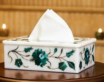 Malachite Inlay Marble Tissue Box | Floral Art, Bathroom Decor