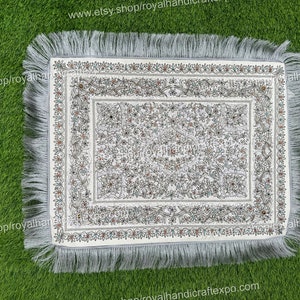 Floral Zardozi Tapestry: Semi-Precious Stones, Silk Embroidery Wall Art