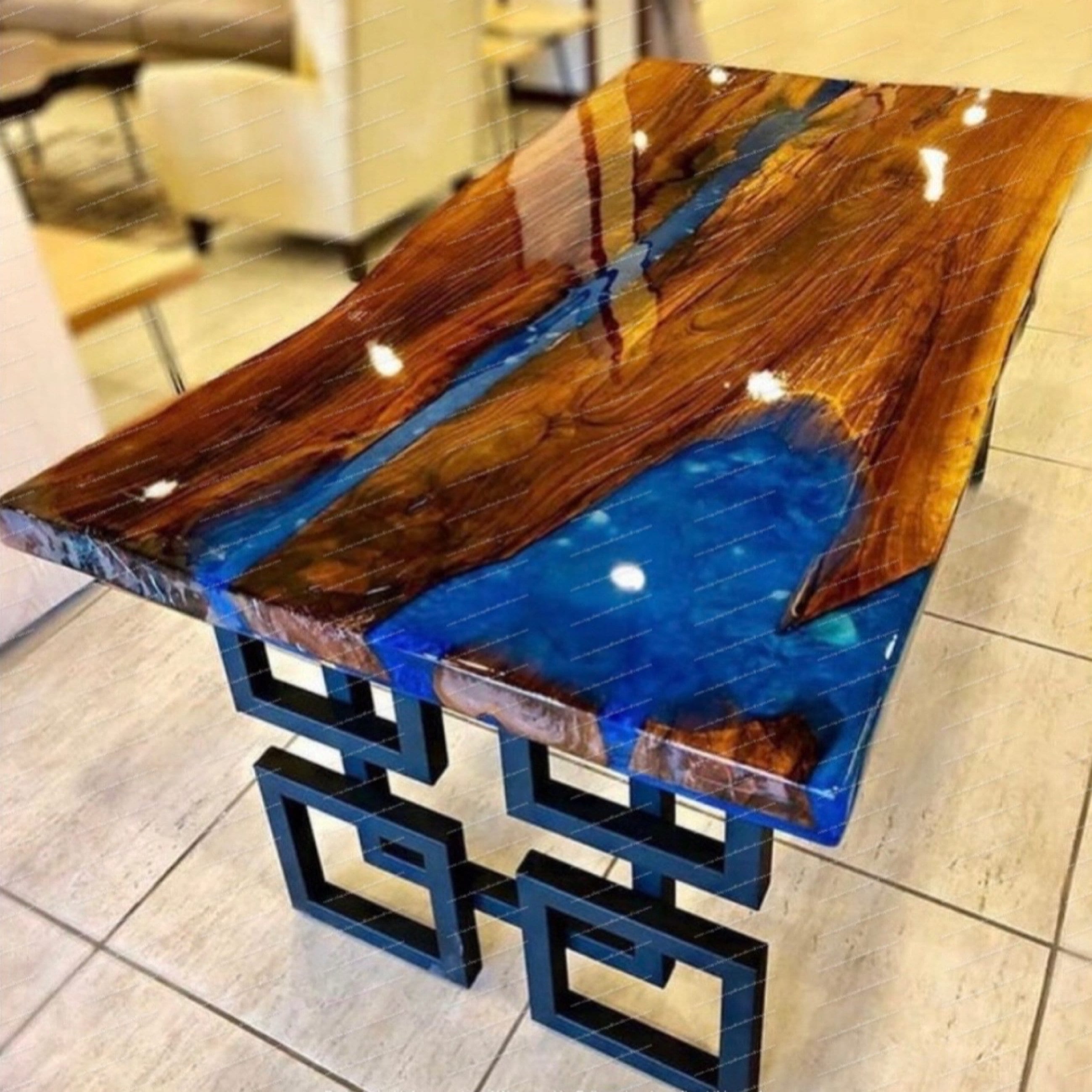 Wooden Epoxy Dining Table Top / Resin Table, blue river table, Epoxy table top, Wooden coffee table, Natural wood Table Top in Epoxy Resin