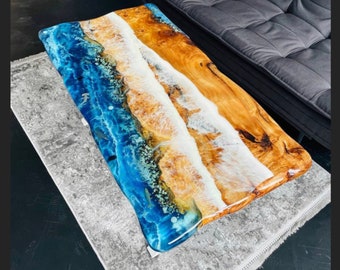 Custom Epoxy Resin River Coffee Table: Ocean Wave Wood Dining Table