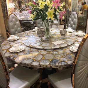Round Agate Tabletop Natural Gemstones Handmade Beautiful Work Home Decor