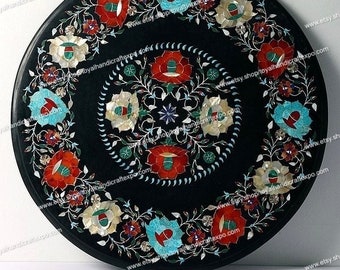 黒大理石　象嵌細工　トレー　black marble inlay tray 黒大理石象嵌テーブルトップ、半貴石寄木細工 - Etsy 日本