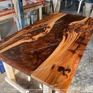 Red River resin table / Resin Table Top in Natural wood / Indian wood furniture for living room decoration / Dining Table in Epoxy for gift