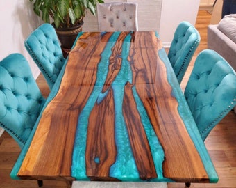 Live Edge Acacia Wood Epoxy Tabletop | Dining, Coffee, Gaming Desk (Customizable)