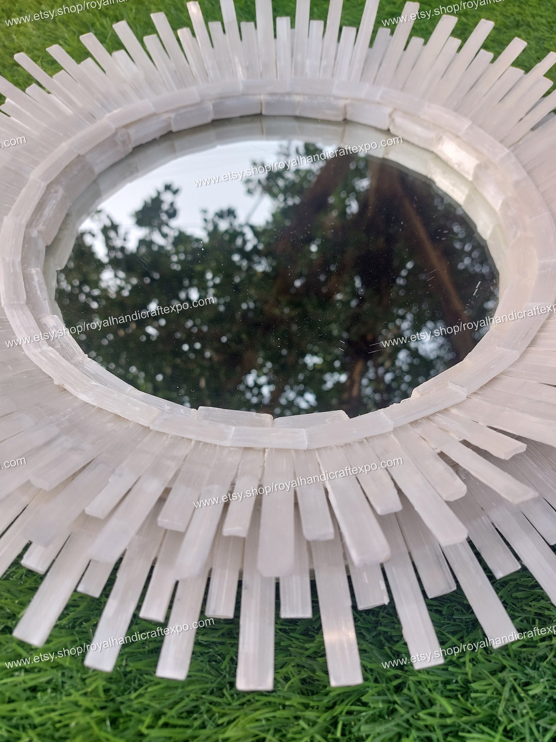 ✨ Espejo Colgante Selenita Sunburst: Decoración Art Deco Hecha A Mano Desde India | Regalo único Para Sala O Baño