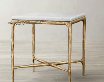 Modern Brass Finish Side Table with Marble Top
