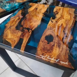 12 X 12 Coffee end Table Acacia wood blue crystal clear Epoxy Resin Square Table | Home...