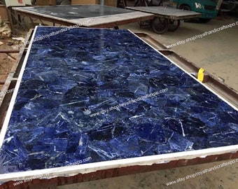 Plateau de table en sodalite/plateau de cuisine en pierre de sodalite bleue/table centrale de salle à manger en sodalite, pierres précieuses, décoration de bureau à domicile