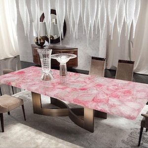 Tablero rectangular de cuarzo rosa para mesa de comedor o de centro (personalizable)