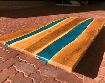 Acaciahout Epoxy River-tafelblad: salontafel met live-rand