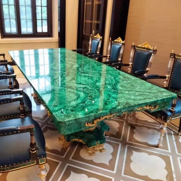 Random Malachite Gemstone Tops Center Sofa Dining Table | Handmade Furniture | Luxury Hallway Table | Malachite Stone Top Housewarming Decor