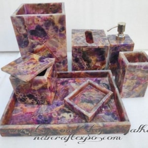 Bathroom Set in Amethyst Stone / Set of Seven Pieces for Bathroom Decoration / Purple Amethyst Stone Made Bathroom Set for Luxury Bathroom.