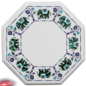 Handmade Marble Coffee Table Top: Semi Precious Stone Inlay, Floral Marquetry Art
