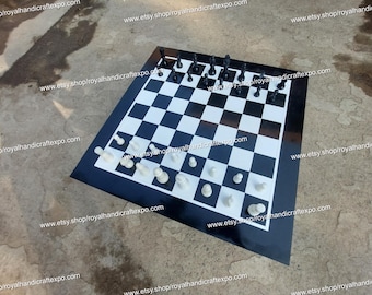 Handmade Marble Chess Board Set: Black & White Tabletop
