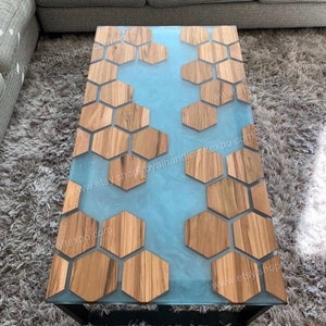 Epoxy Resin River Tabletop: Natural Walnut Wood Center Tabletop.