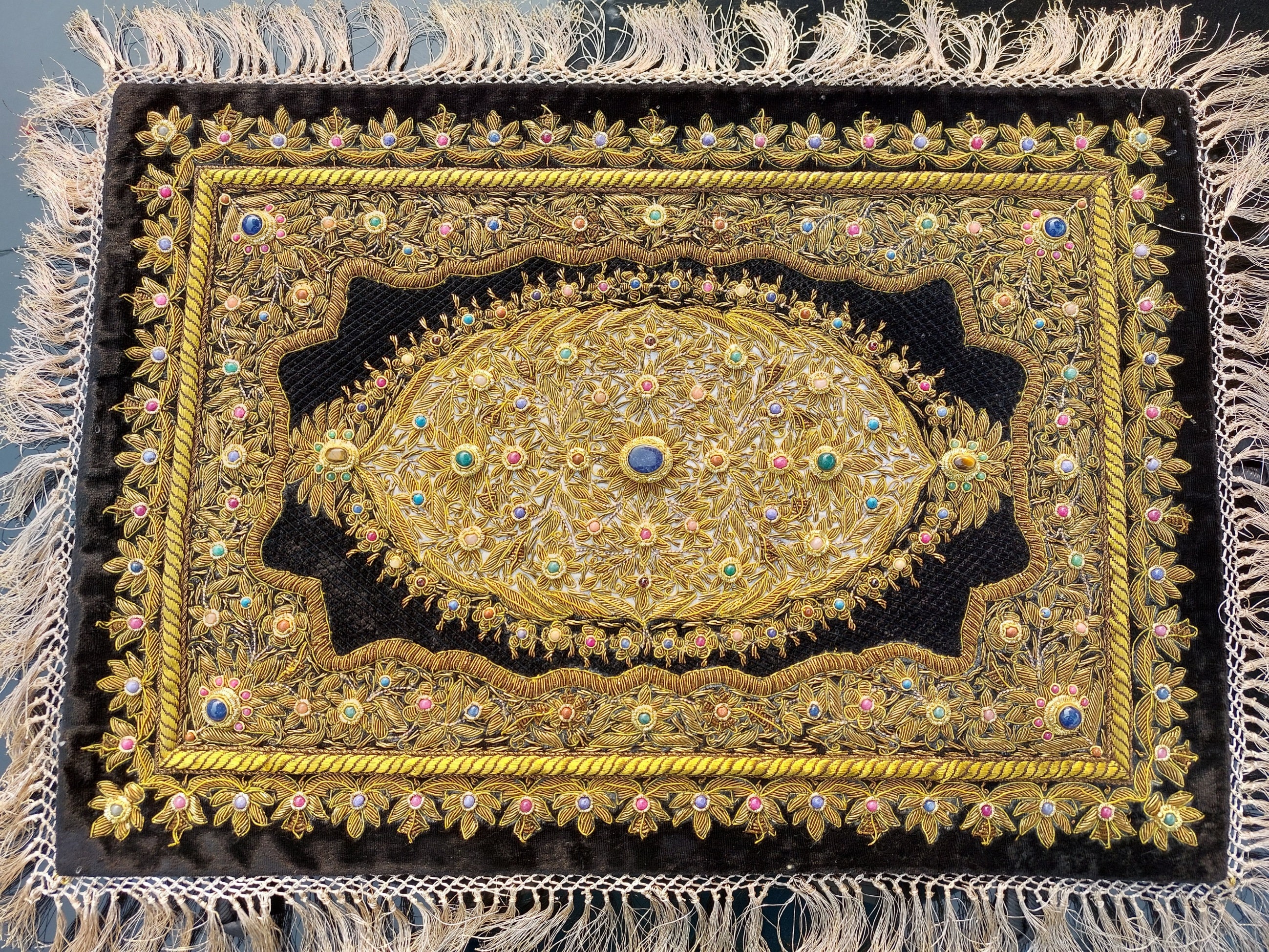 Royal Ancient Zardosi Jewel Art Wall Hanging Hand Embroidered