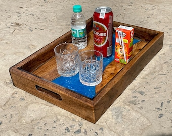 Walnut Epoxy Resin Serving Tray: Live Edge Cheese Board with Handles