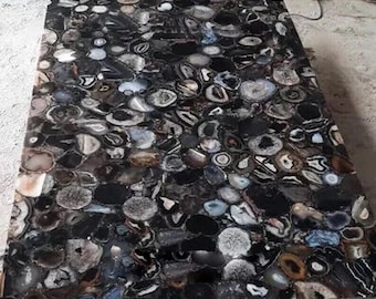 Handmade Black Agate Table Top: Gemstone Coffee Table Slab